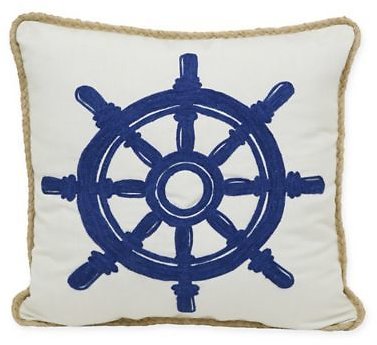 Crewel Ship's Wheel Indoor/Outdoor Square Throw Pillow in Blue/White $11.99