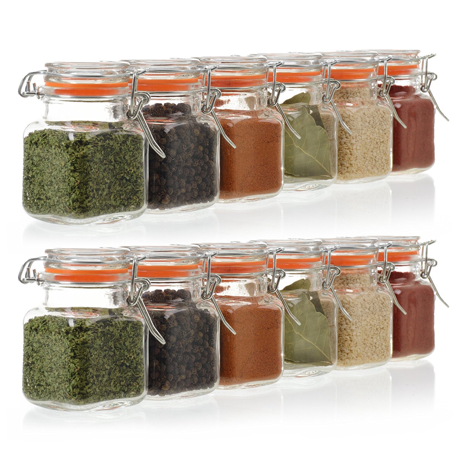 24 Pack - 3.4 Ounce Mini Square Glass Spice Jar with Orange Flip-Top Gasket $22.95