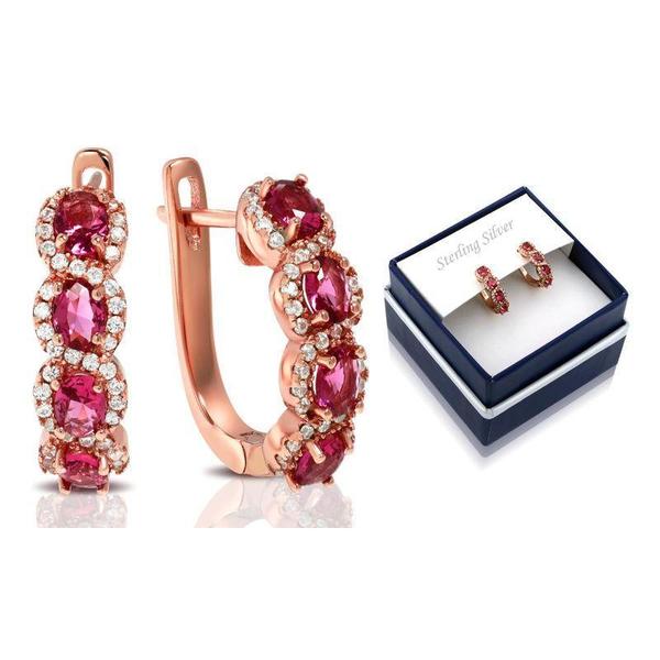 Created Ruby Gemstone Hoop Earrings in 18K Rose Gold Plate Over Silver $19.99
