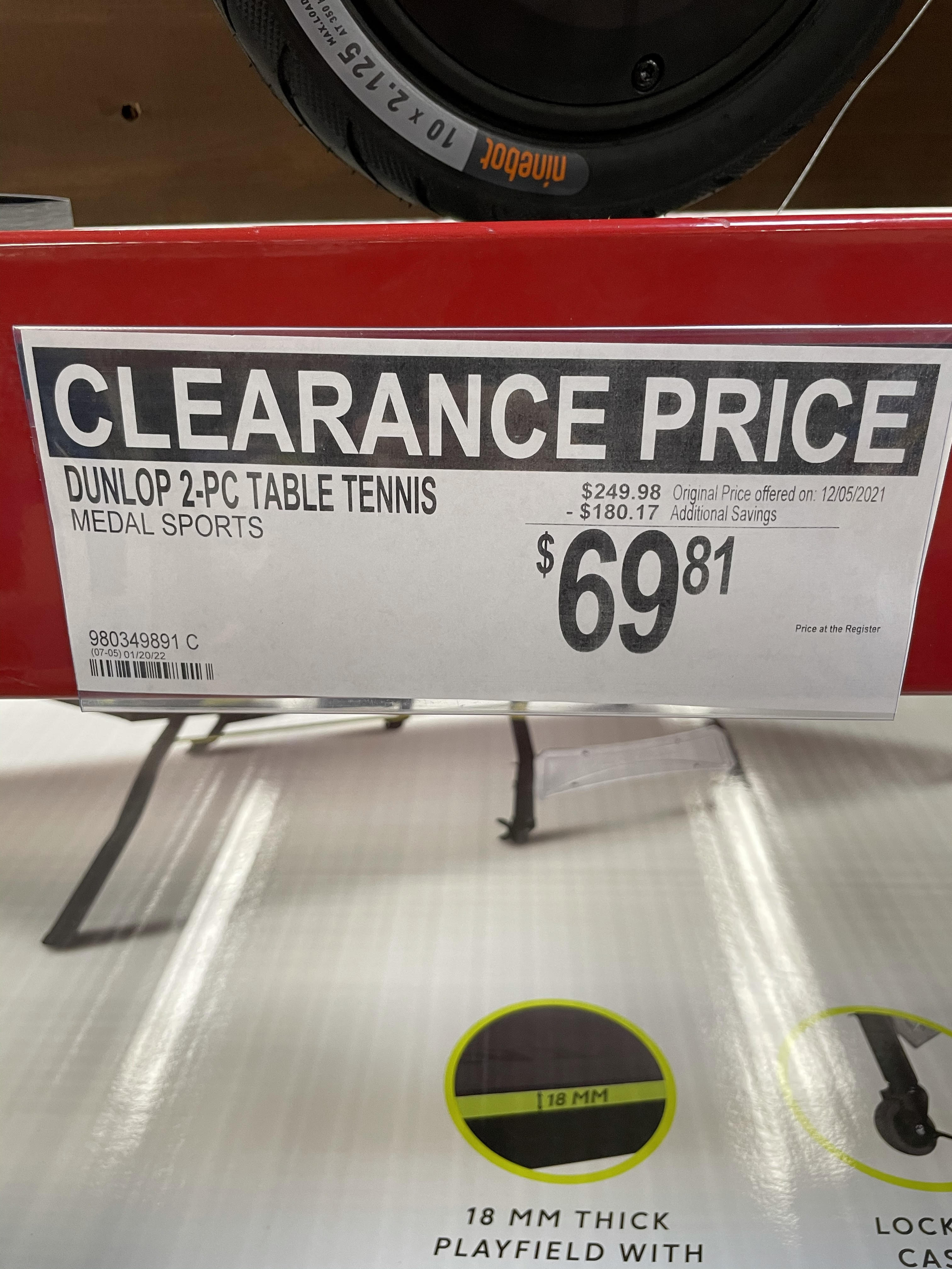 Dunlop 2-Piece Table Tennis Table Sam's Club Clearance YMMV $69.81 was $249.98