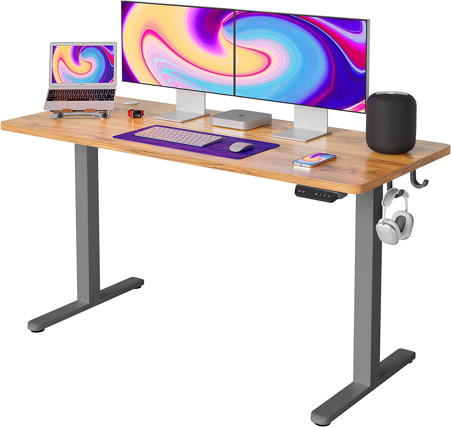 55" Fezibo Adjustable Height Electric Standing Desk (Bamboo Wood)