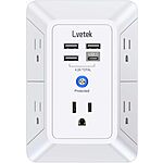 Lvetek Wall Outlet Surge Protecter (5x outlets, 3x USB-A, 1x USB-C) $9