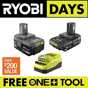 RYOBI ONE+ 18V Starter Kit w/ 2.0Ah & 4.0Ah Battery & Charger + Bonus Tool $99 & More + Free Shipping