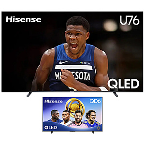 100" Hisense U76 144Hz 4K QLED Smart Google TV + 43" QD6 4K QLED Smart Fire TV $1400 + Free Installation & Shipping