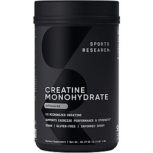 Select Accounts: 35.27-Oz Sports Research Creatine Monohydrate (Unflavored) $20.60 & More w/ S&S
