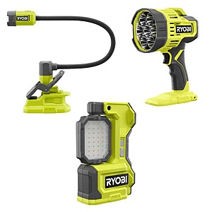RYOBI ONE+ 18V Lighting Kit w/ LED Task Light, Spotlight, & Clamp Light (Tools Only) $79 + Free S&H