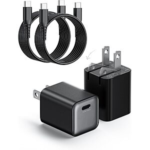 2-Pk Wegear 30W USB-C GaN III Wall Charger Block & Cable (Black or White) $10