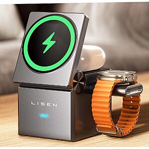 LISEN 3 in 1 Wireless Magsafe Charging Station for Apple iPhone, Watch & Airpods $24 + Free S&H