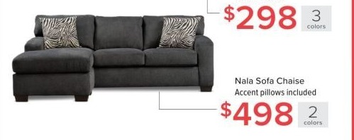 Value City Furniture Black Friday: Nala 2-Piece Sectional with Chaise for $498.00