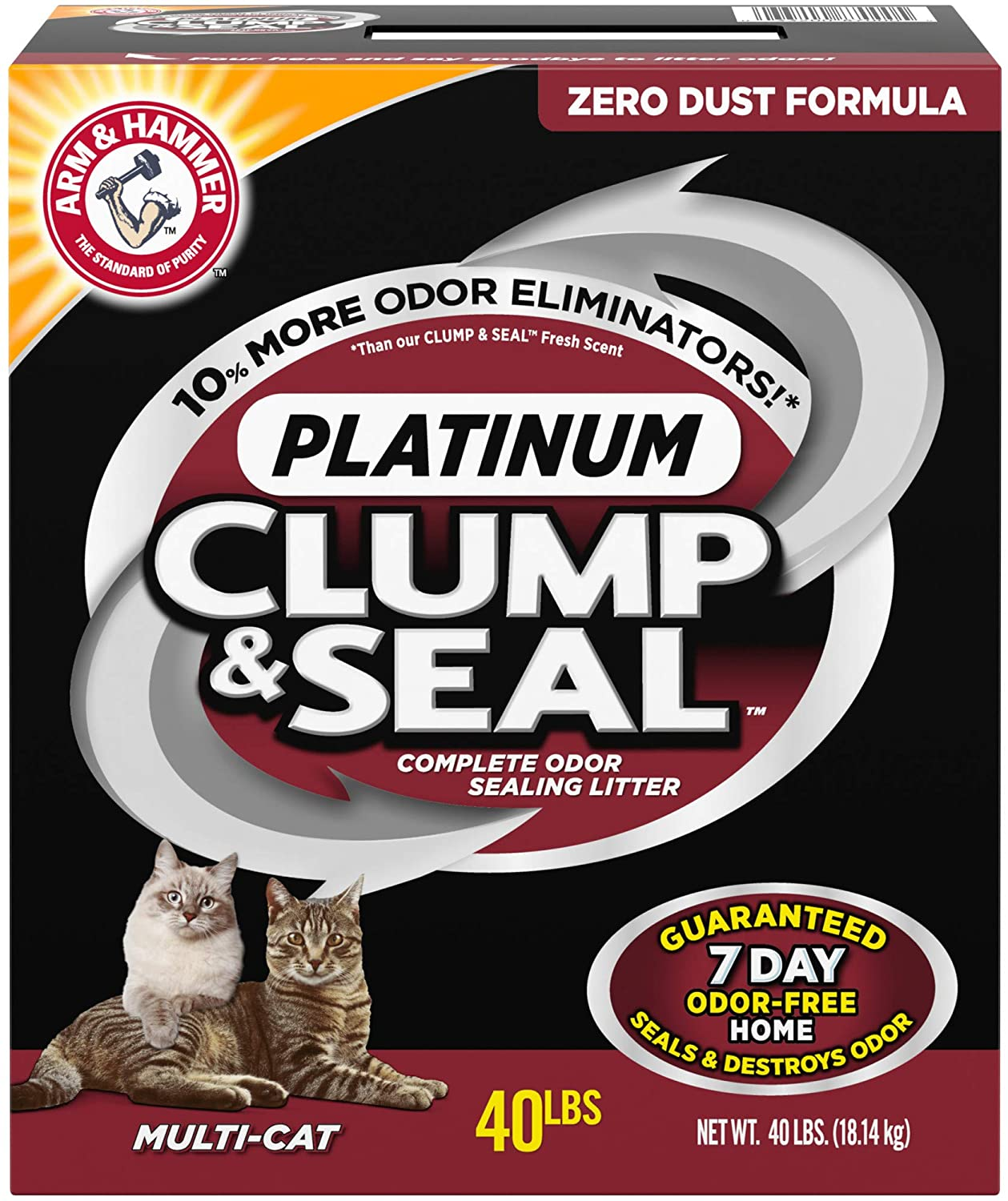 Amazon.com : Arm & Hammer Clump & Seal Platinum Cat Litter, Multi-Cat, 40 lb : Pet Supplies $21.33