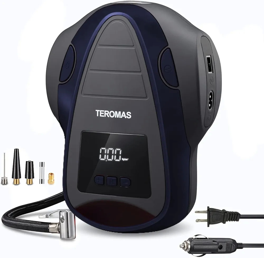 Teromas Tire Inflator Air Compressor, Portable DC/AC (12V / 110V) Air Pump for Car Tires and Other Inflatables, $20.98
