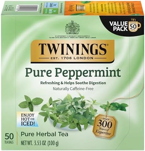 Twinings of London Pure Peppermint Herbal Tea Bags, 50 Count (Pack of 6) $13.38 + Free Shipping w/ Prime or on $35+