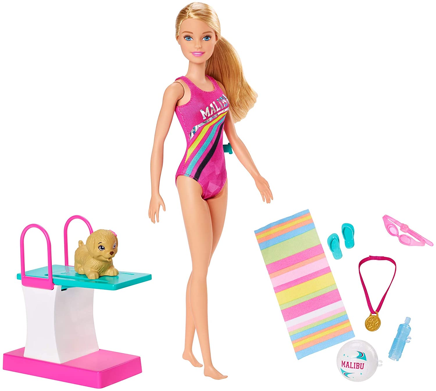 Barbie Swim 'n Dive Doll - Swimwear, Swimming Feature, Diving Board, Puppy $9.99 at Amazon