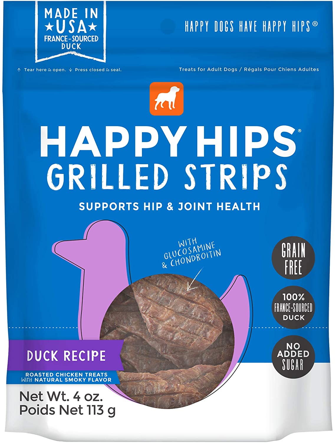 4 oz. Happy Hips Grain Free Grilled Strips Dog Treats (Made in USA w/Glucosamine) $2.99 at Amazon