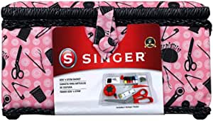 SINGER 07276 Large 6x6x12 Sewing Basket with Sewing Kit Accessories (Pink/Black) $15 & MORE at Amazon