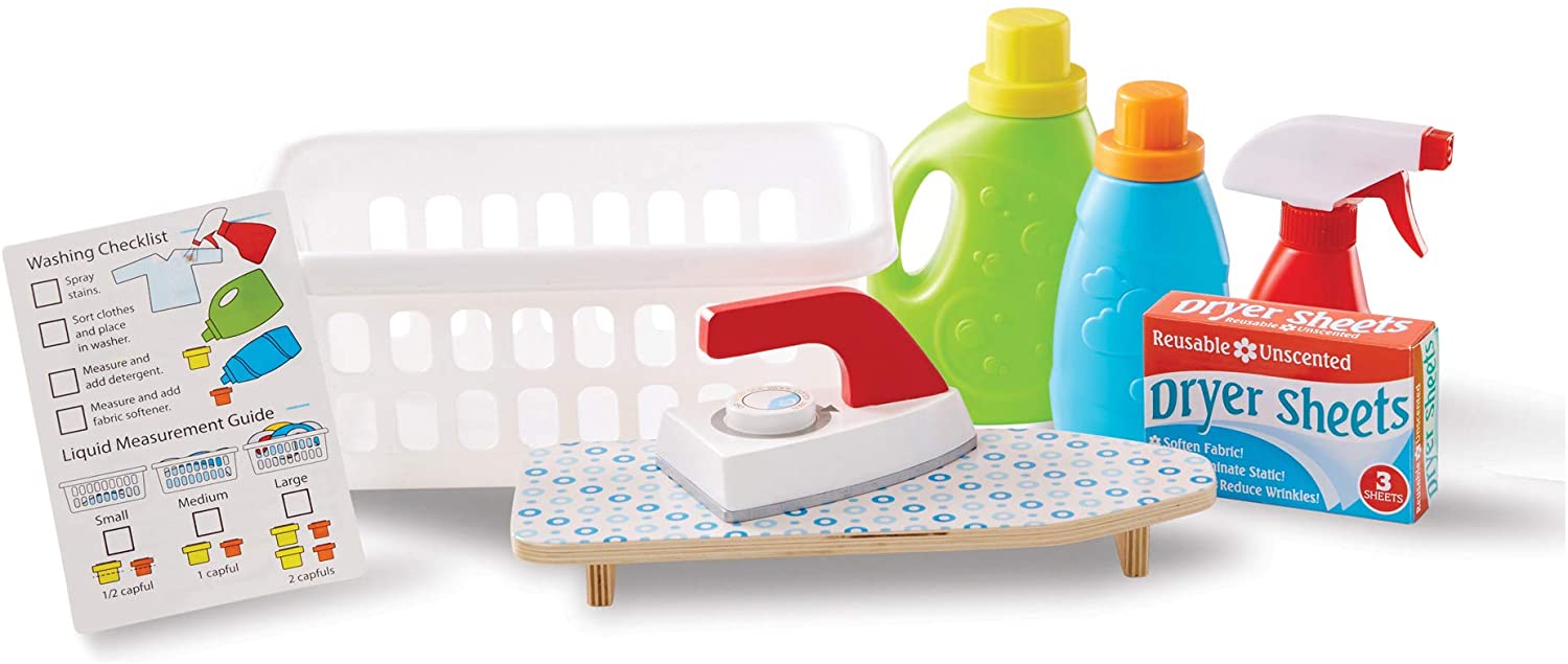 14 pc. Melissa & Doug Laundry Basket Play Set W/ Wooden Iron, Ironing Board, and More $14.44 + Free Shipping w/Prime