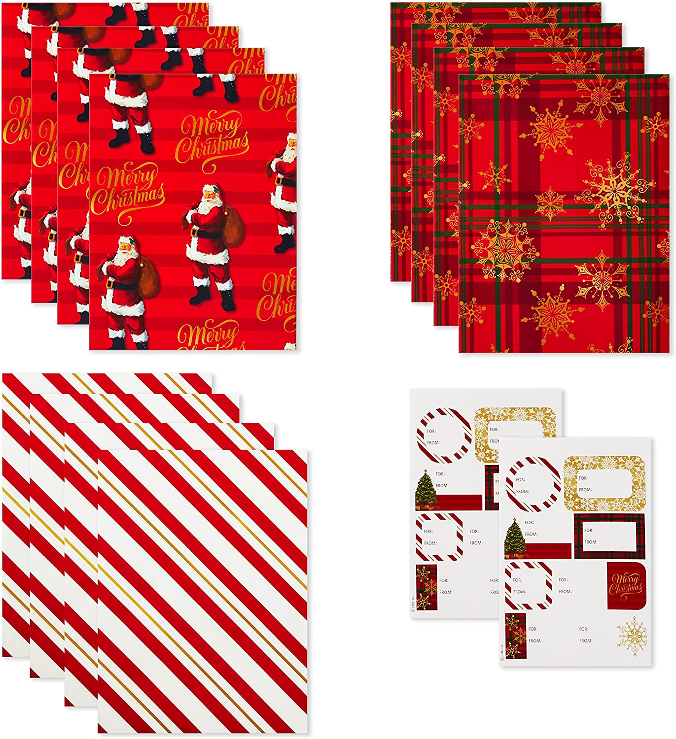 Hallmark - 12 Flat Christmas Wrapping Paper Sheets with Cutlines on Reverse and 16 Gift Tag Seals $7.15 + Free Ship w/Prime