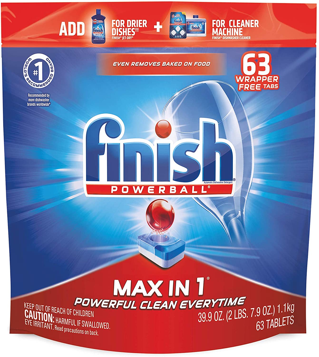 63-Tablets Finish Max in 1 Powerball Dishwasher Detergent (Fresh Scent) $7.49 w/s&s