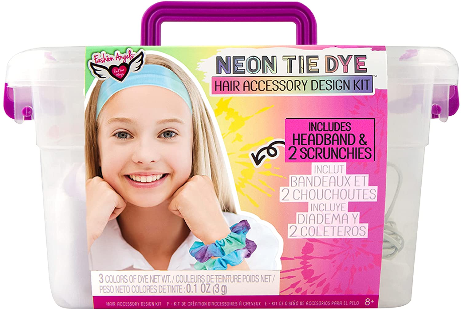 Tie Dye Kit - Neon Tie Dye Hair Accessories Kit - Scrunchies, Headband, Gloves, Elastic Bands / Storage Bin $5.88 + Free Ship w/Prime