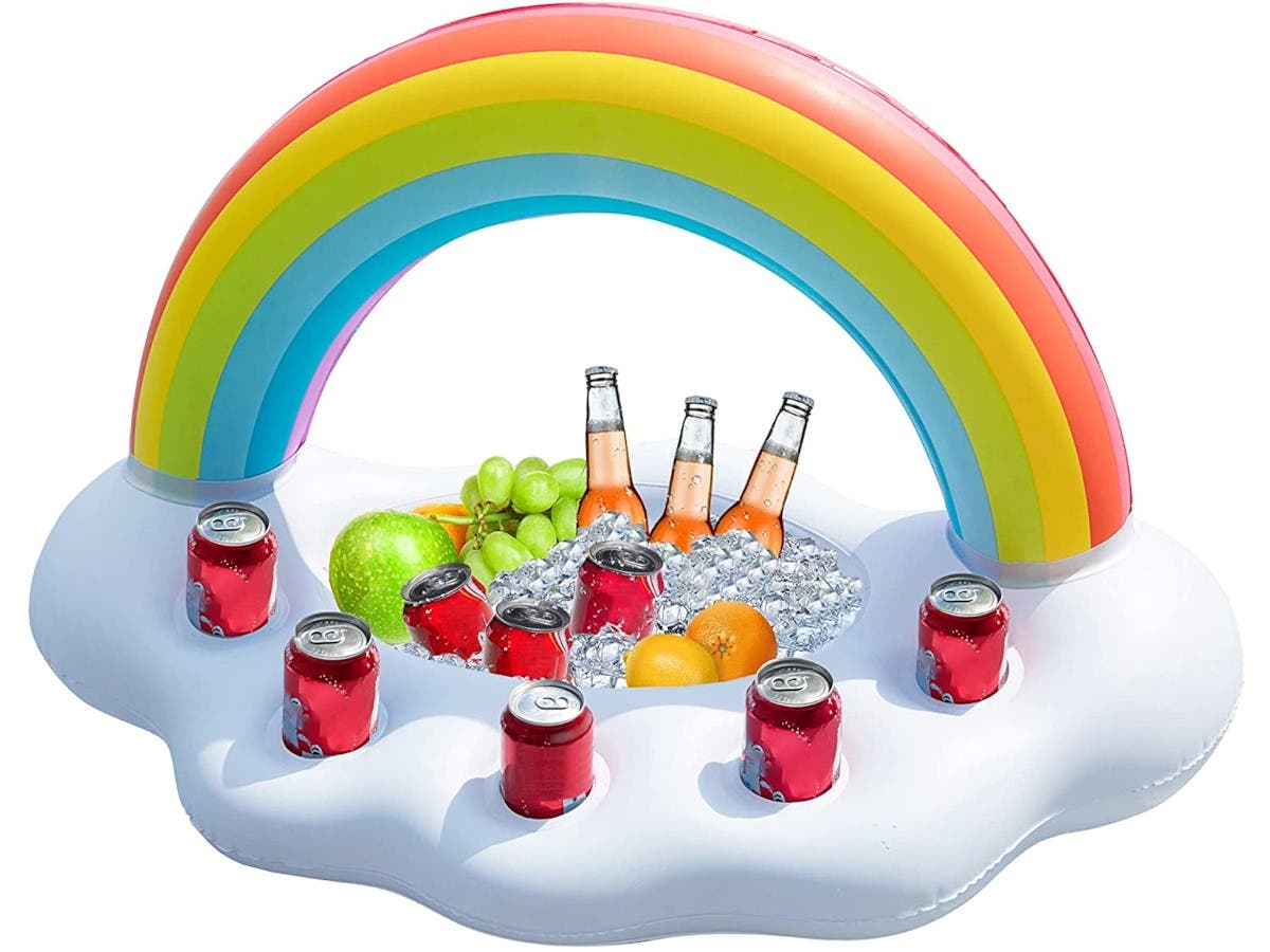 Inflatable Rainbow Cloud Drink Holder Floating Beverage Serving Bar Pool Float (35x20x20") $14 + Free Ship