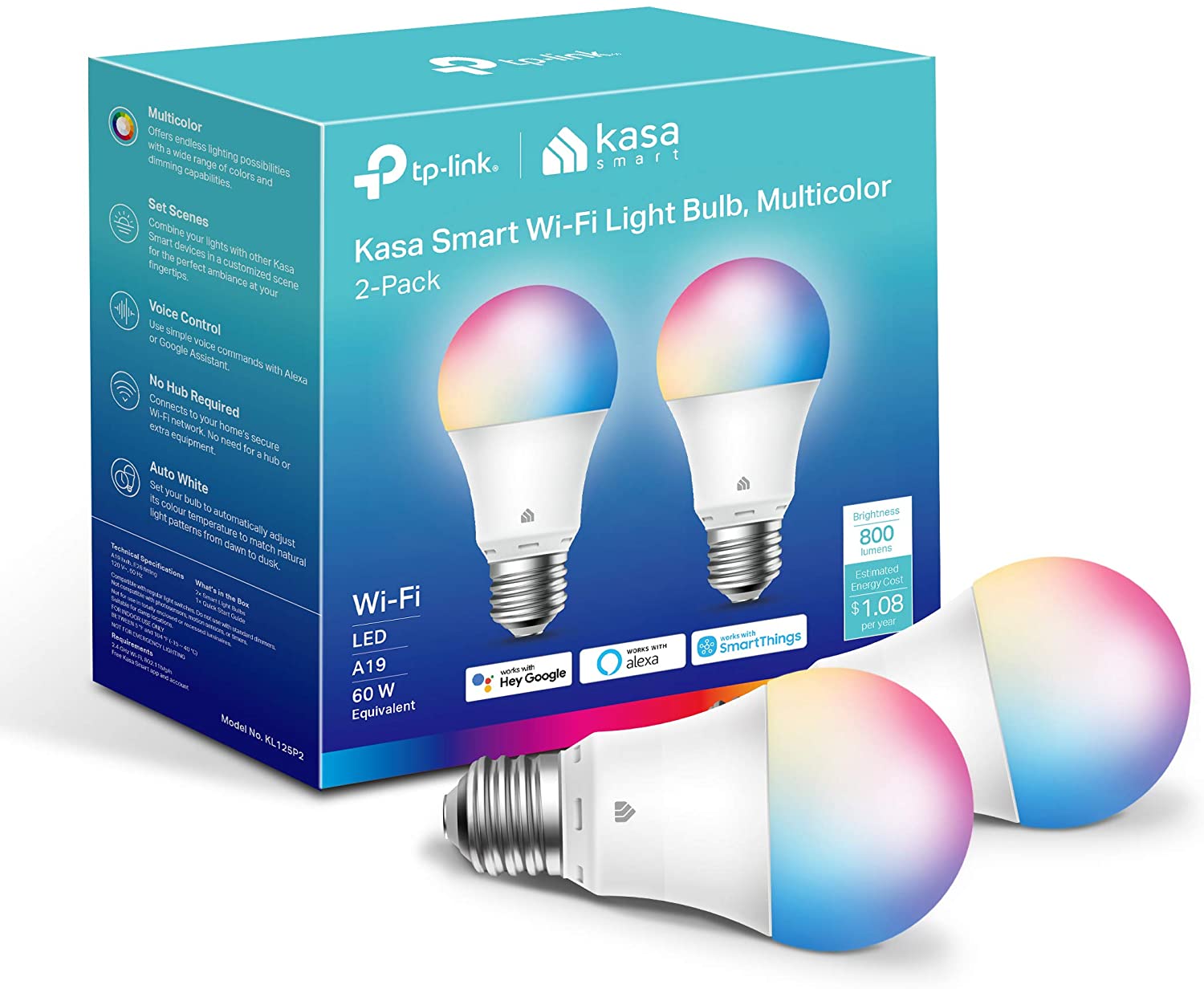 2-Pack TP-Link Kasa Smart A19 800 Lumens Dimmable Smart Light Bulbs $17.50 + Free Ship w/Prime
