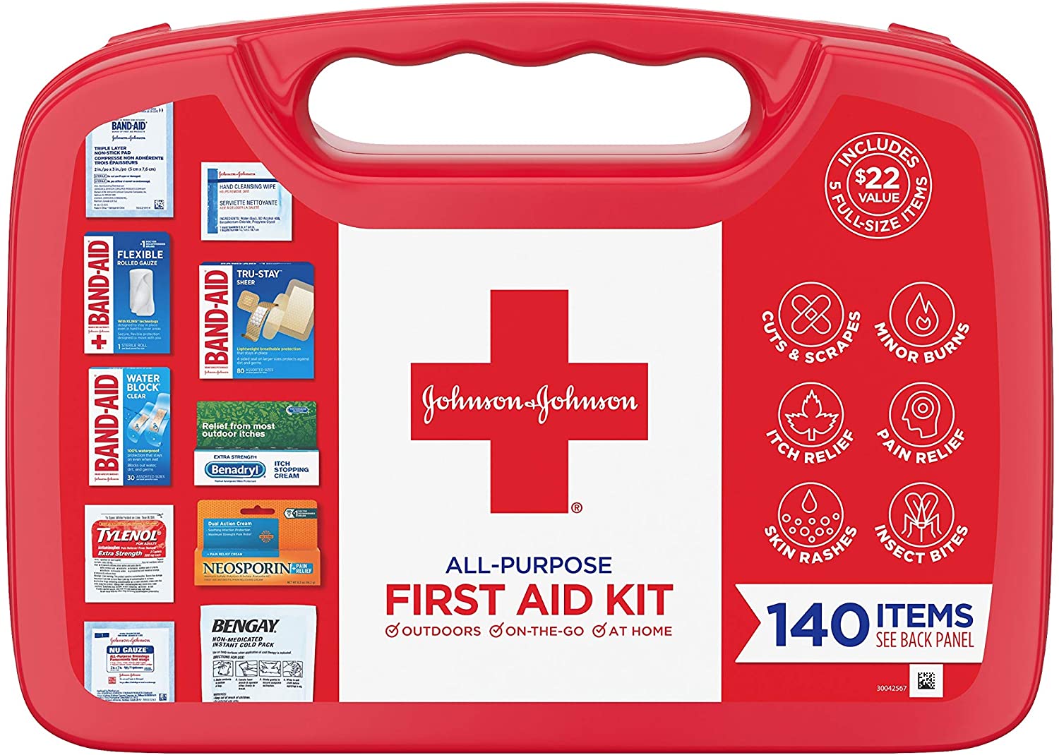 140 pcs. Johnson & Johnson / Band-Aid / Tylenol / Neosporin All-Purpose Portable Compact First Aid Kit $9.50 w/s&s
