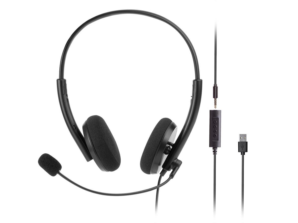 Workstream by Monoprice WFH 3.5mm + USB Wired Headphone with ...