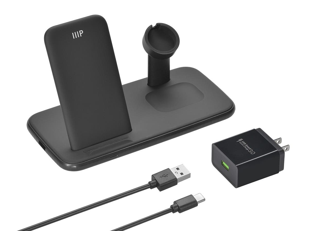 Monoprice 3-in-1 Wireless Charging Stand, Bundled with QC3.0 Wall Charger $21.65 + Free Ship
