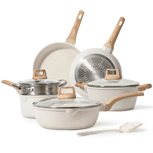 10-Piece Carote Nonstick White Granite Induction Pots & Pans Cookware Set $90 + Free Shipping