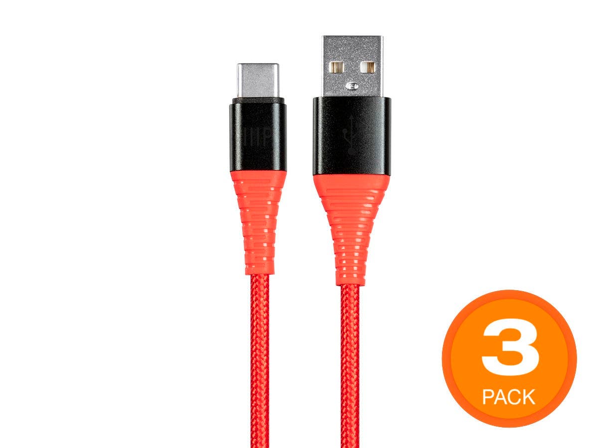 3 Pack - Monoprice AtlasFlex Durable USB 2.0 Type-C to Type-A - Kevlar-Reinforced Nylon-Braid Cable, 3ft Red $2.95 + Free Ship