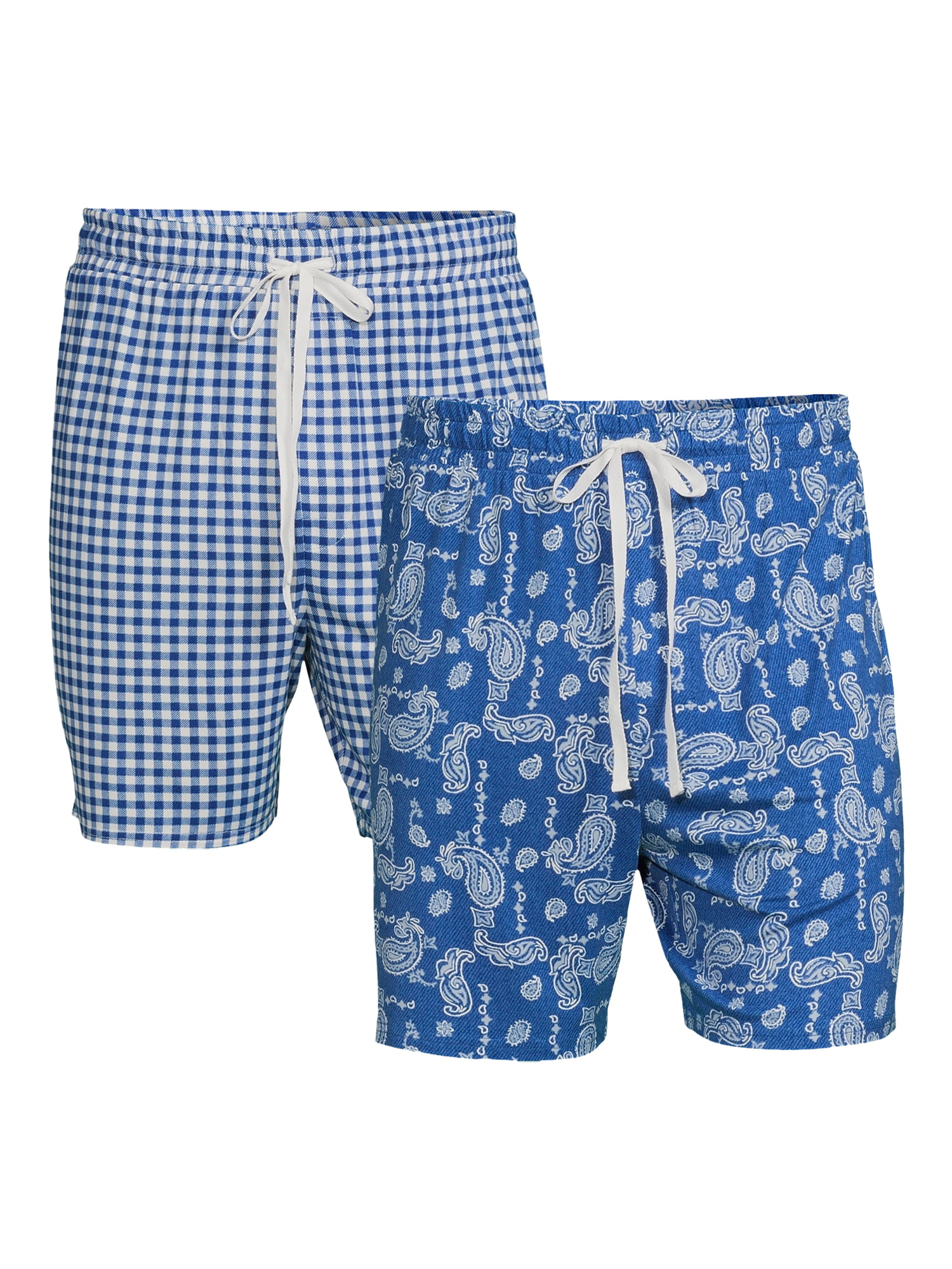 2 Pack Men's Sleep Shorts Set (Sizes S2XL) (Blue Plaid / Bandana