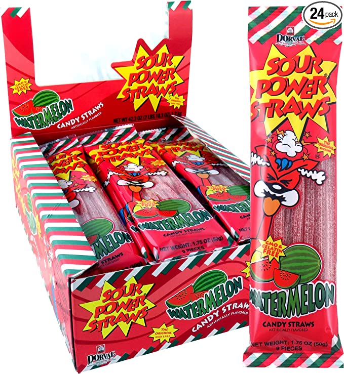 24-Pack 1.75-Oz Sour Power Candy Straws (Watermelon) $15.80 + Free Ship w/Prime