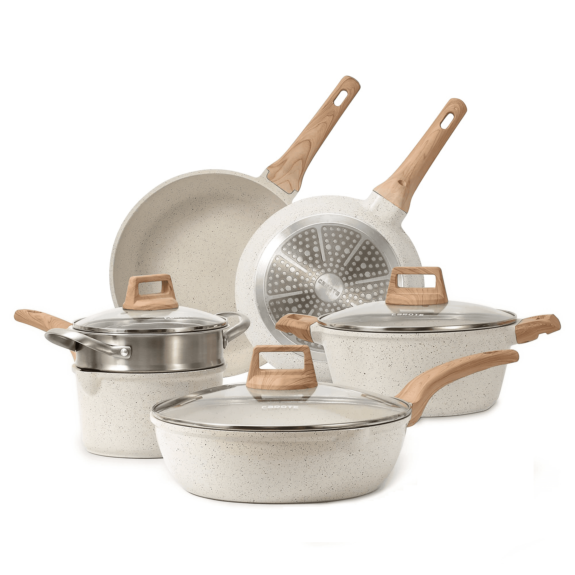 9-Piece Carote Nonstick Pots and Pans Set Induction Kitchen Cookware Sets  Free Gift Turner (White Granite) $69.99 + Free Shipping