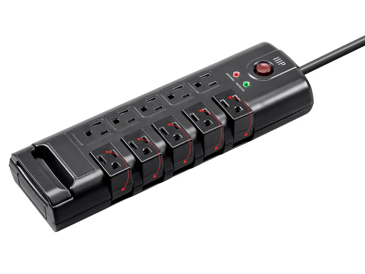 Monoprice 10 Outlet Rotating Power Strip Surge Protector Block 8ft Cord ...