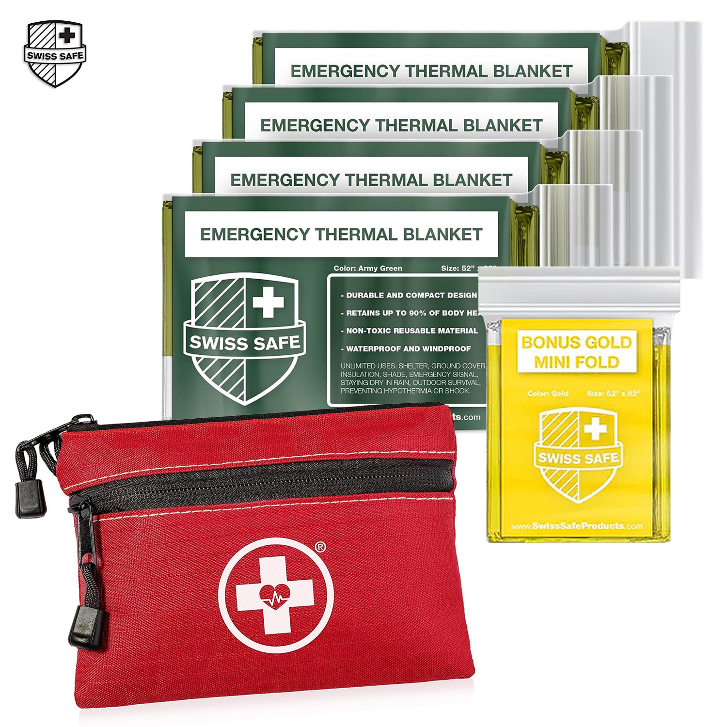 Swiss Safe 64 pc. First Aid Kit & 5-Blankets Combo $12.99 + Free Shipping