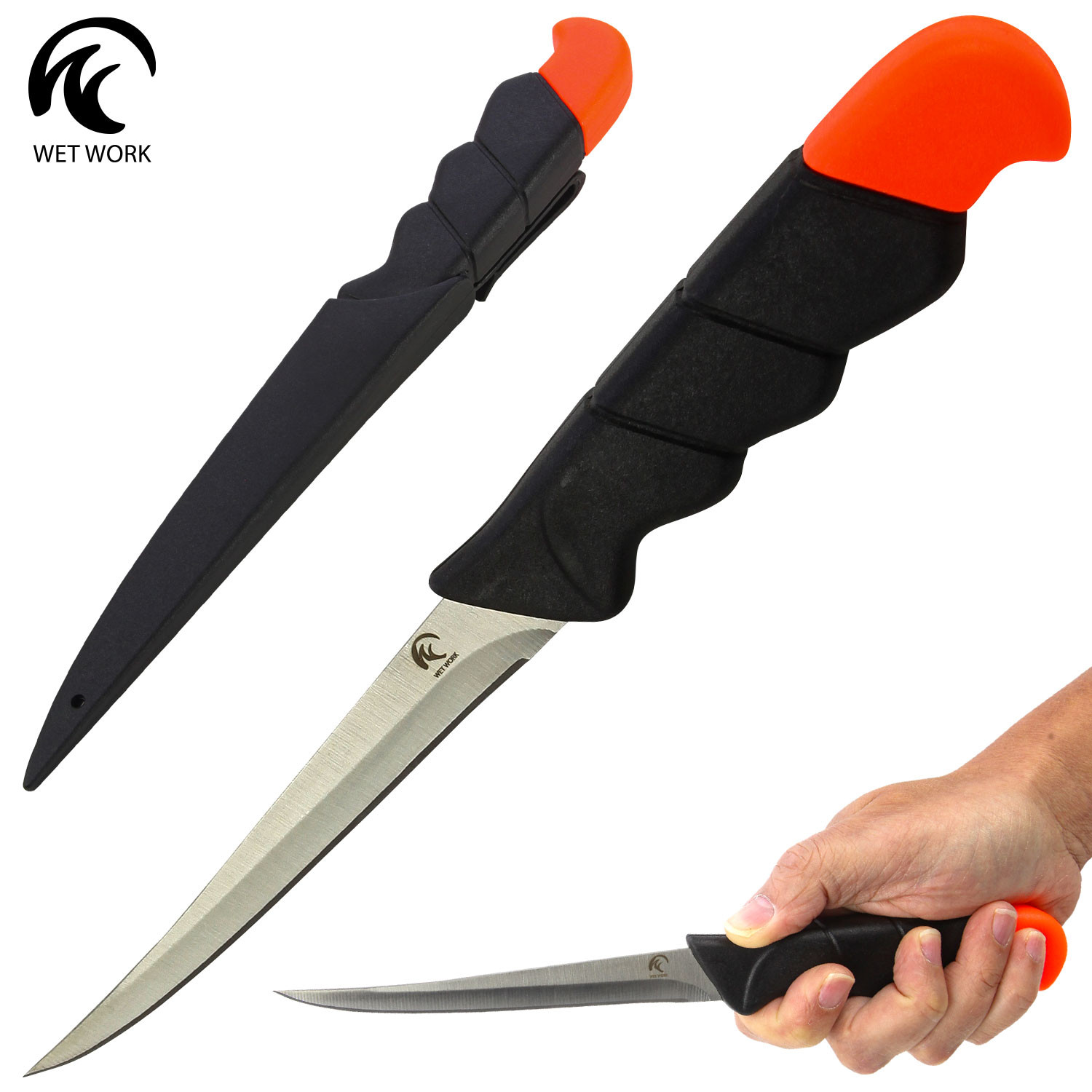 Wet Work Fillet Knife (5" Blade) w/Sheath - Black/Orange $9.99 + Free Shipping