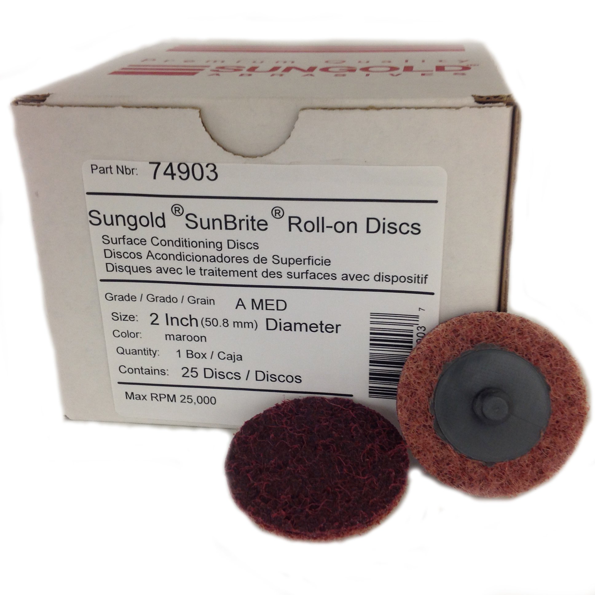 25/box Sungold Abrasives 74903 Medium Non Woven Surface Conditioning R-Type 2-Inch, Maroon $15.69 + Free Shipping w/ Prime or on $35+