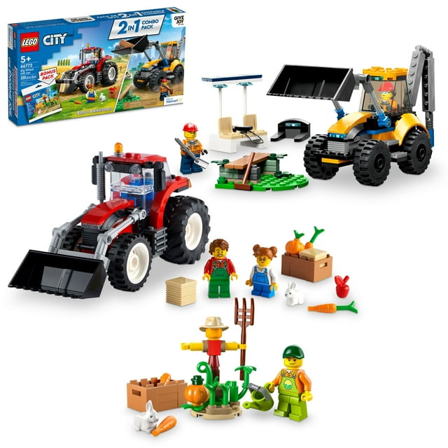 330-Pc LEGO City Big Wheel Gift Set w/ Tractor & Digger + Farm