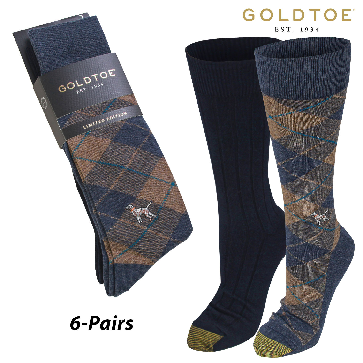 6-Pairs Men's Gold Toe Dog & Blackwatch Ribbed Crew Socks (L) $12 + Free Shipping