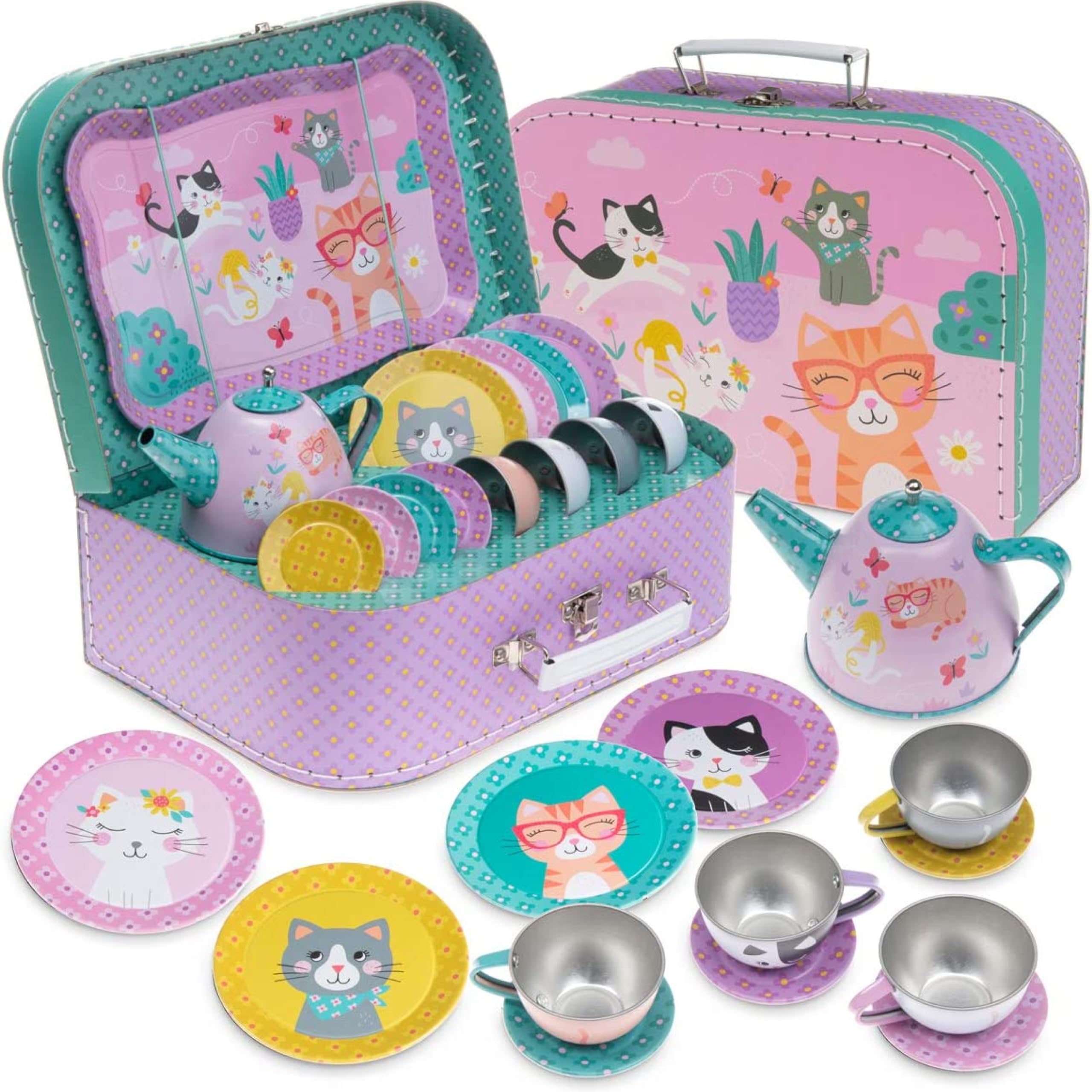 15-Piece Toy Tin (Cat, Ballerina or Llama) Tea Set with Case (Tea Pot, Cup, Tray, Saucers, Plates)  $13.49 + Free Shipping w/ Prime or on $35+