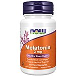 60 Veg Caps. NOW Supplements, Melatonin 3 mg, Free Radical Scavenger*, Healthy Sleep Cycle* $2.69 w/s&amp;s
