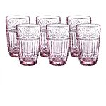 Set of 6, 11oz. Pink Vintage Drinking Glasses Embossed Glass Tumblers via Whole Housewares $15.03 + Free Shipping w/ Prime or on $35+