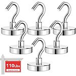 6-Pcs. Heavy Duty Magnet Hooks, 110Lbs  $5.99 + Free Shipping w/ Prime or on $35+