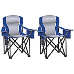 2 Pcs. Folding Camping Chair, Heavy Duty, Pockets, Cup Holder, Supports 450 Pounds (Blue/Grey or Red/Grey) $79.99 + Free Shipping