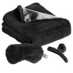 Warm &amp; Cozy 3-Piece Faux Fur Sleep Set 50x60&quot; Blanket, Hair Clip, Sleep Mask (Black) $14.99 + Free Shipping