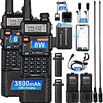 2-Pack Baofeng UV-5R 3800mAh Long Range 2-Way Dual Band USB Ham Handheld Radios $30