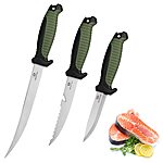 3-pce. MOSSY OAK 3-Piece Fishing Fillet Knife Set with Protective Sheath, Non-Slip Handle, Bait Knife for Filleting and Boning (Brown or Green handle) $9.99 + Free Shipping w/ Prim