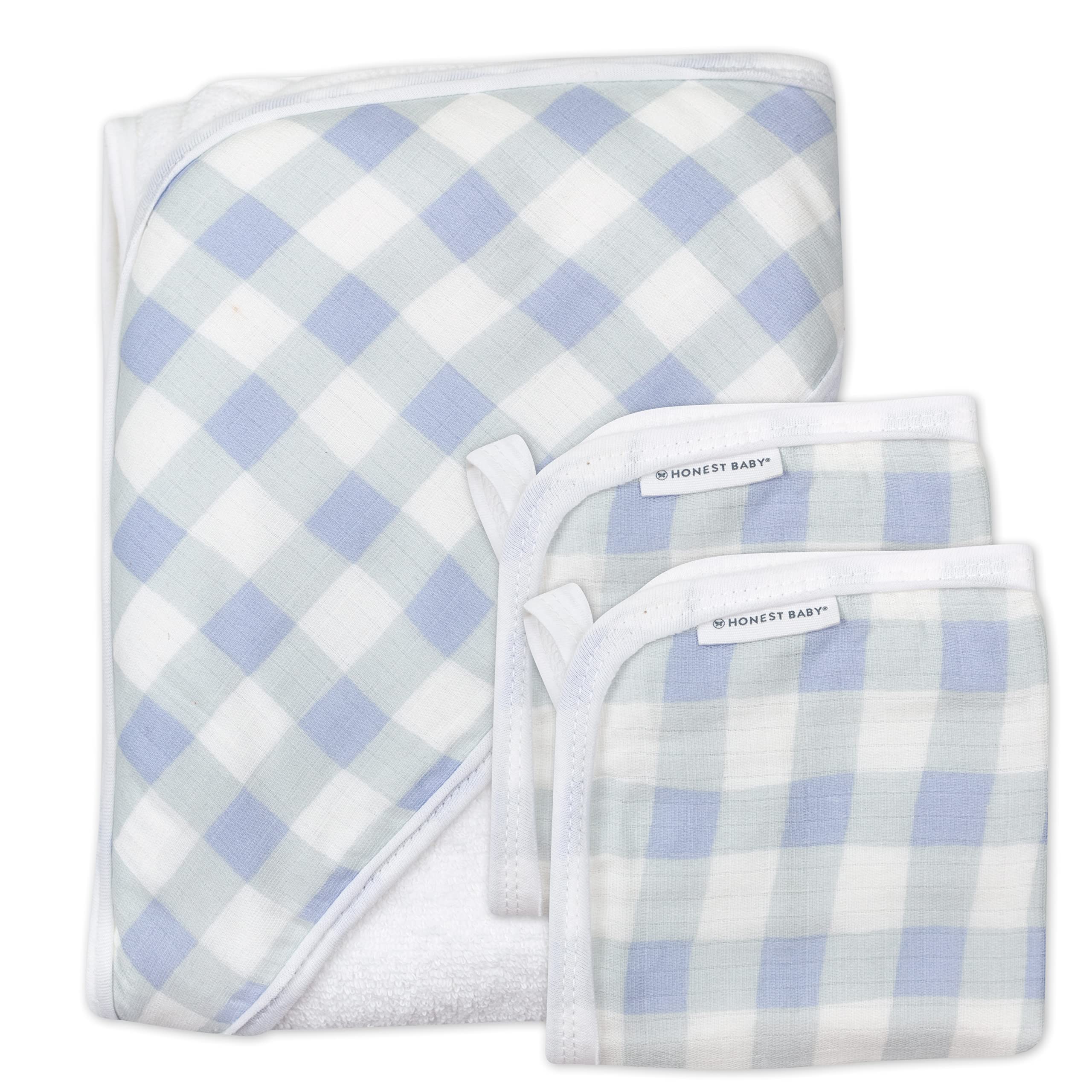 3-Piece HonestBaby Organic Cotton Hooded Towel & Washcloth Set, Blue Painted Buffalo Check, One Size $10.62 + Free Shipping w/ Prime or on $35+