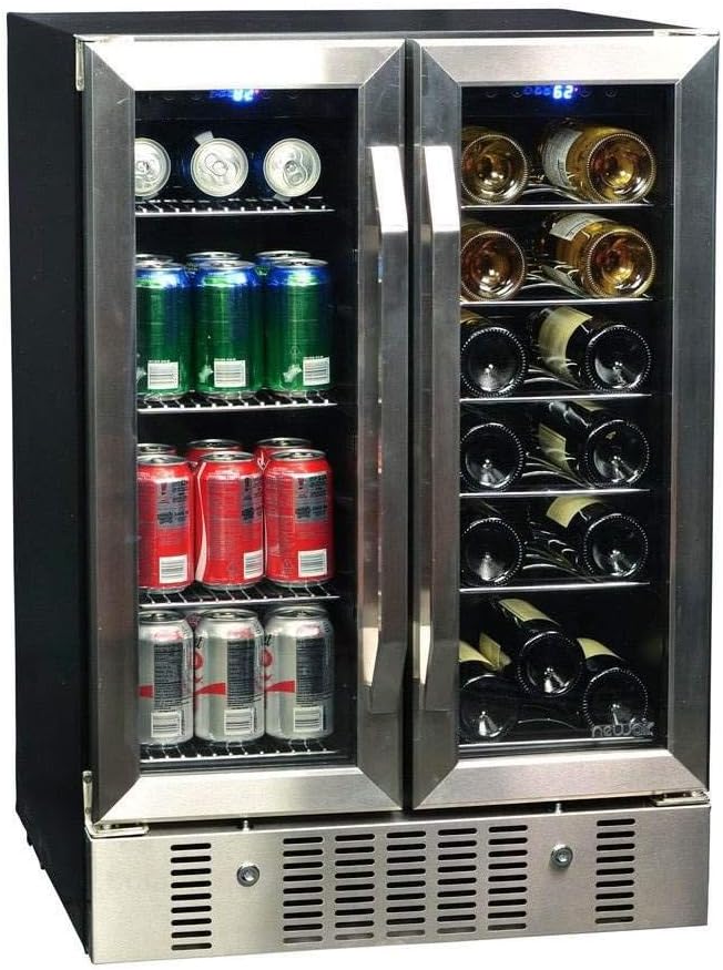 NewAir 18 Bottle, 60 Can Wine Beverage Refrigerator Cooler, French Doors (Stainless Steel) $398 + Free S&H w/ Walmart+ or $35+