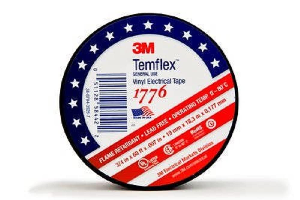 3M 1776-3/4"x60' Temflex Vinyl Electrical Tape (Black) $3.36 + Free Shipping w/ Prime or on $35+